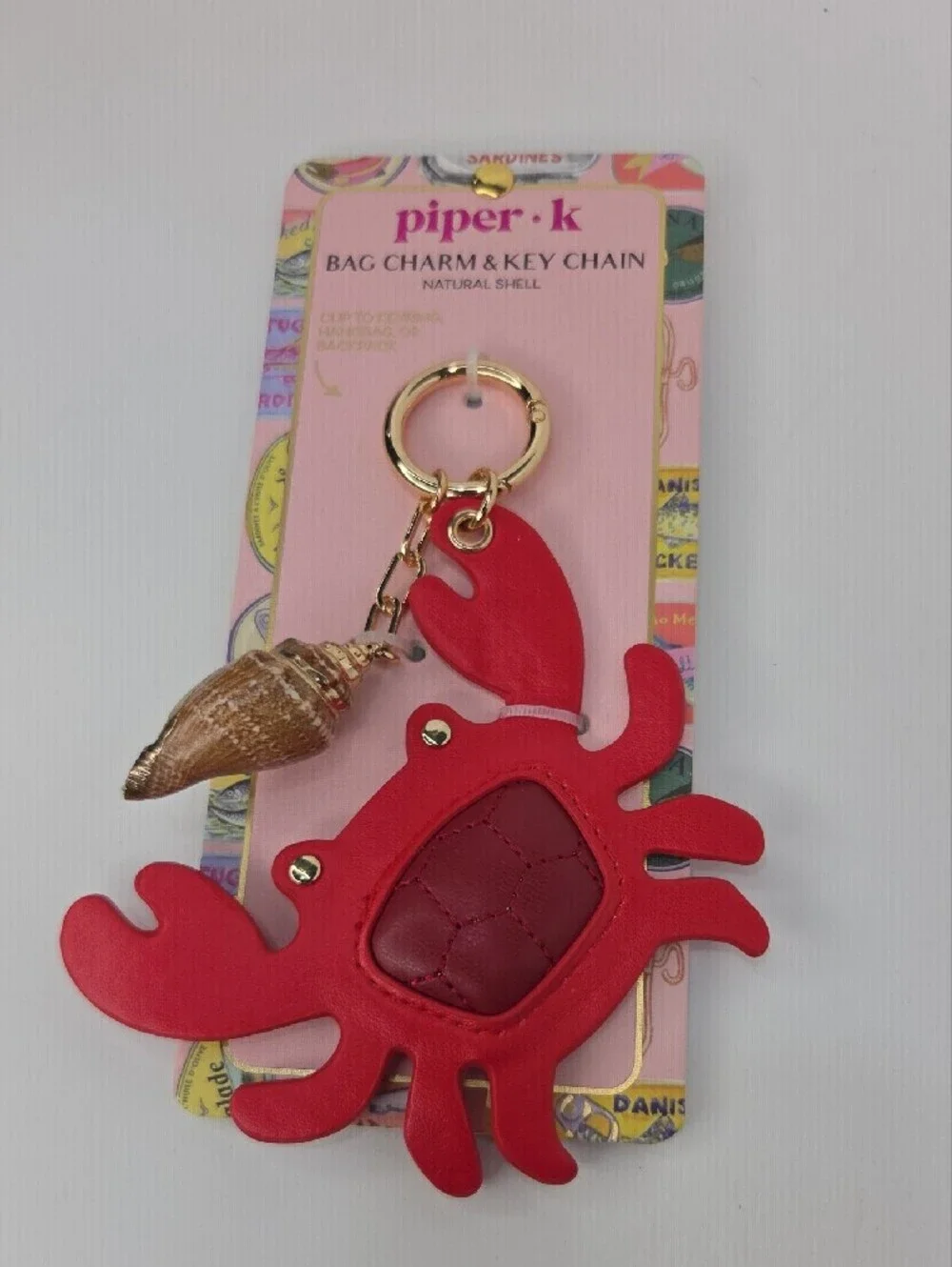 🦀▪️Piper Red▪️ Crab Bag Charm & Key Holder with Natural Shell Accent